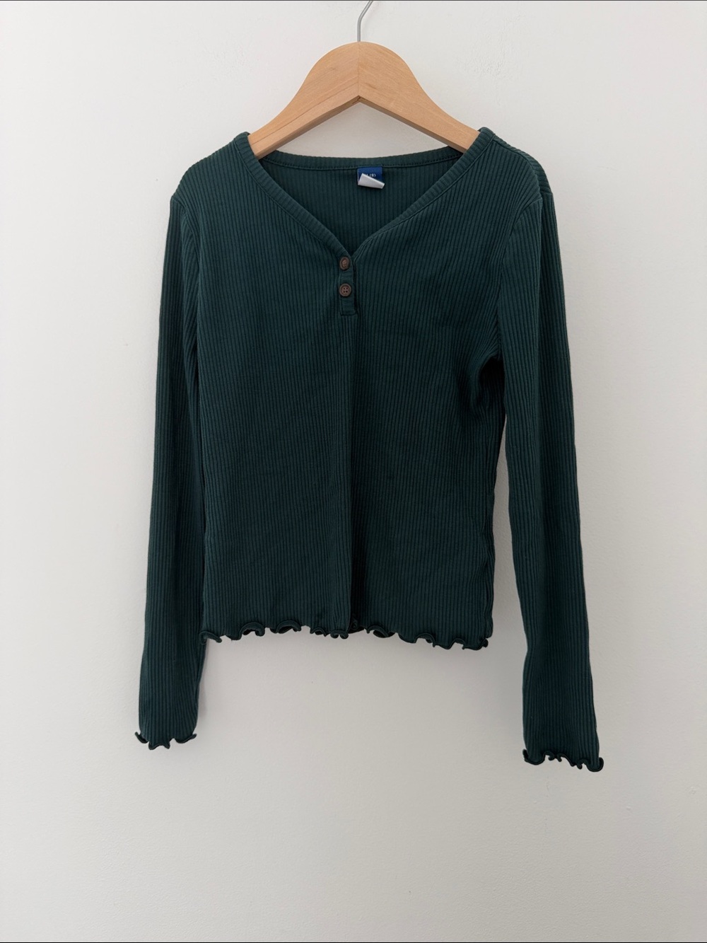 Old Navy Girls Rib Basic Long Sleeve Henley Top Green Size 8